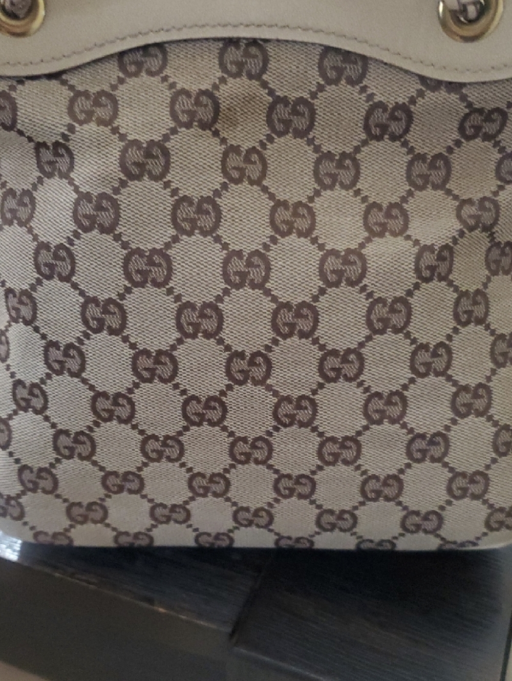 Gucci Beige and Brown GG Canvas Drawstring Tote with Braided Handles - Picture 5 of 16